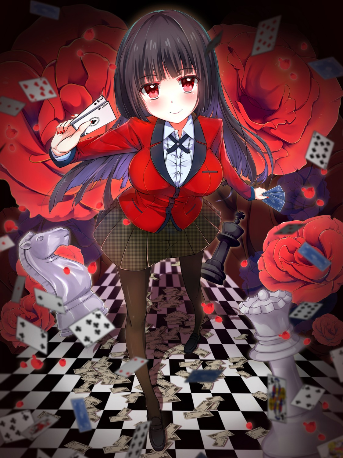 jabami_yumeko, kakegurui, pantyhose, realdragon, seifuku