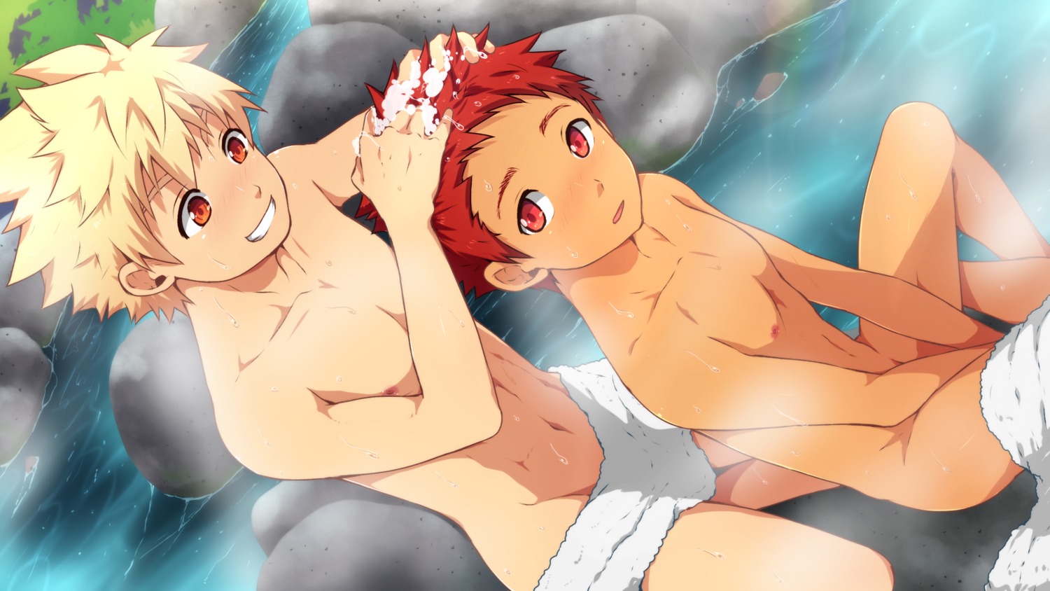 bathing, male, mikkoukun, onsen, towel