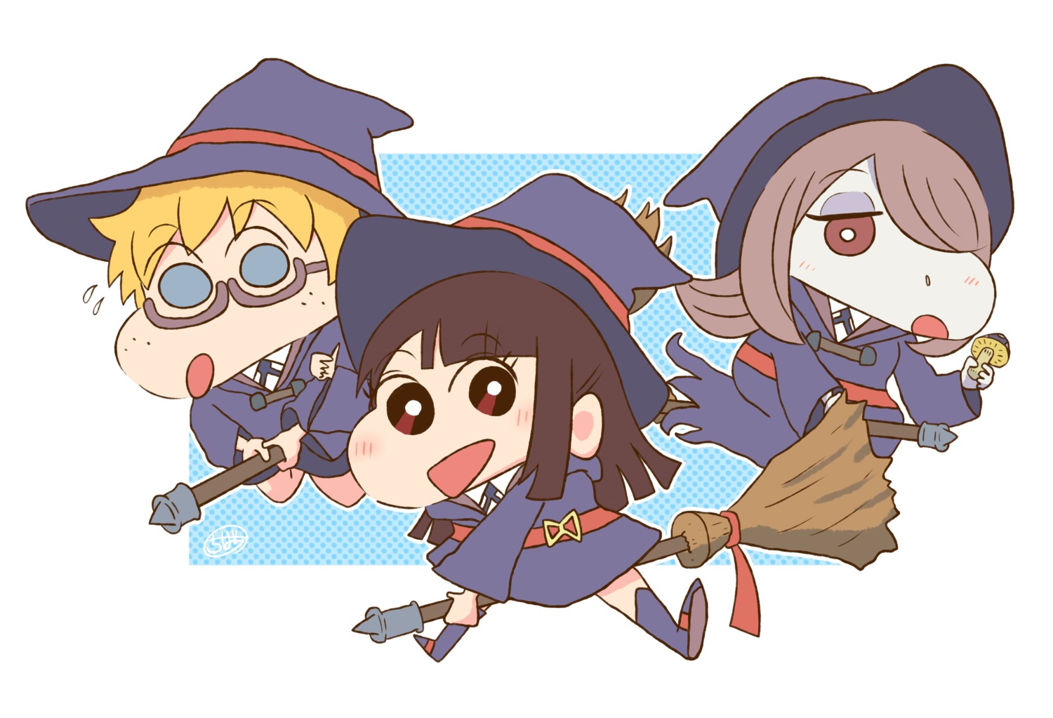 atsuko_kagari, chibi, little_witch_academia, lotte_yanson, megane, seifuku, sucy_manbavaran, tagme