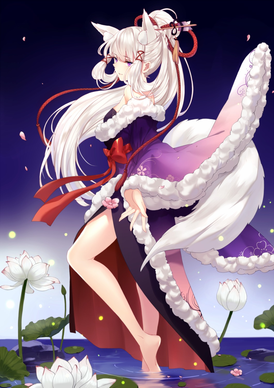 animal_ears, bai_banca, kitsune, tail, wet