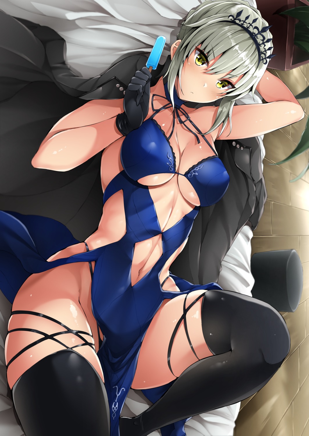 artoria_pendragon_(fate), artoria_pendragon_alter_(fate), cleavage, fate/grand_order, pantsu, stem, thighhighs, underboob