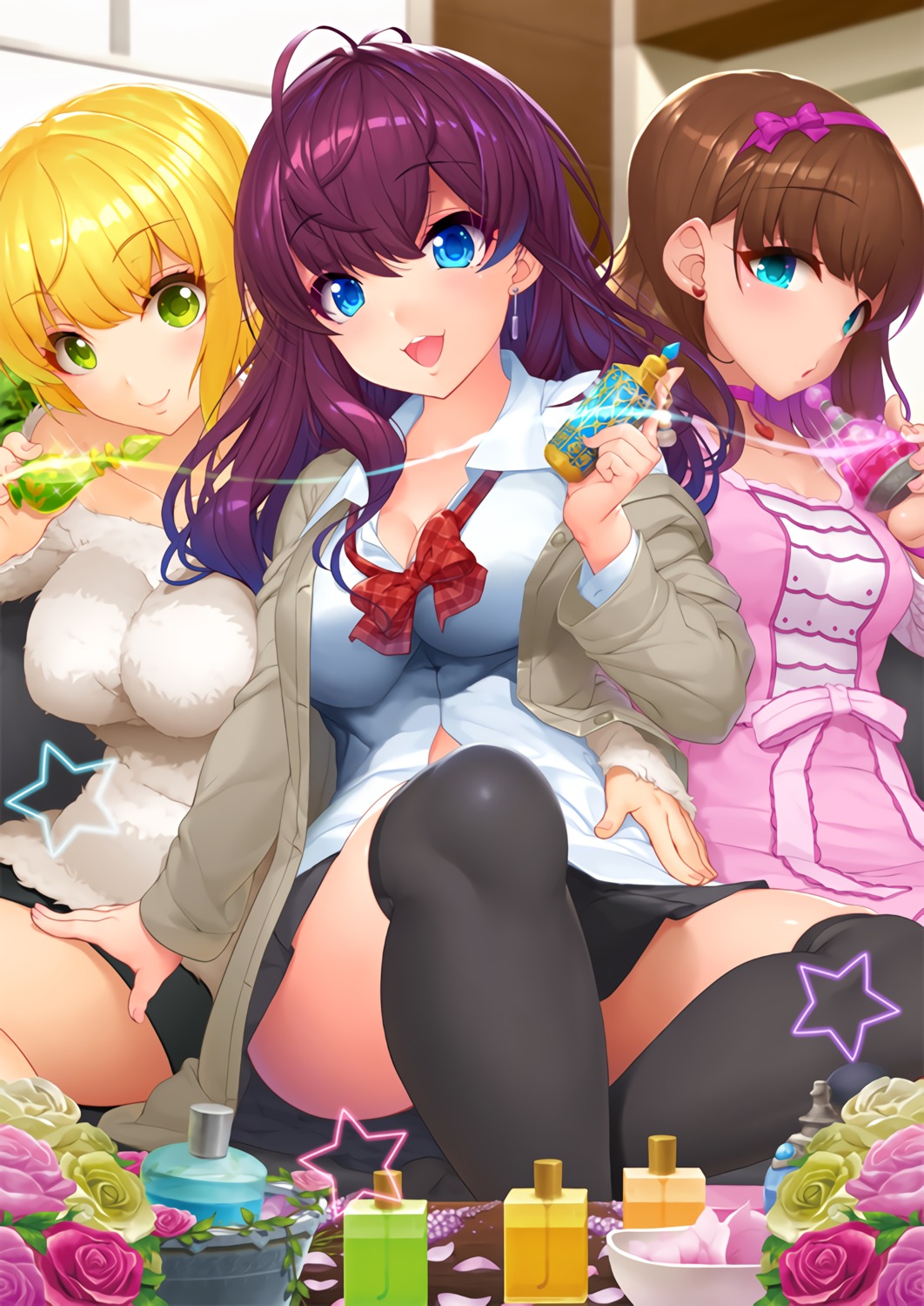 cleavage, dress, ichinose_shiki, kirin_kakeru, kirintei, miyamoto_frederica, sakuma_mayu, seifuku