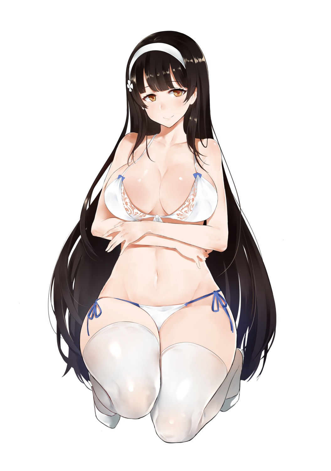bikini, breast_hold, cleavage, girls_frontline, leewh1515, qbz-95_(girls_frontline), swimsuits, thighhighs