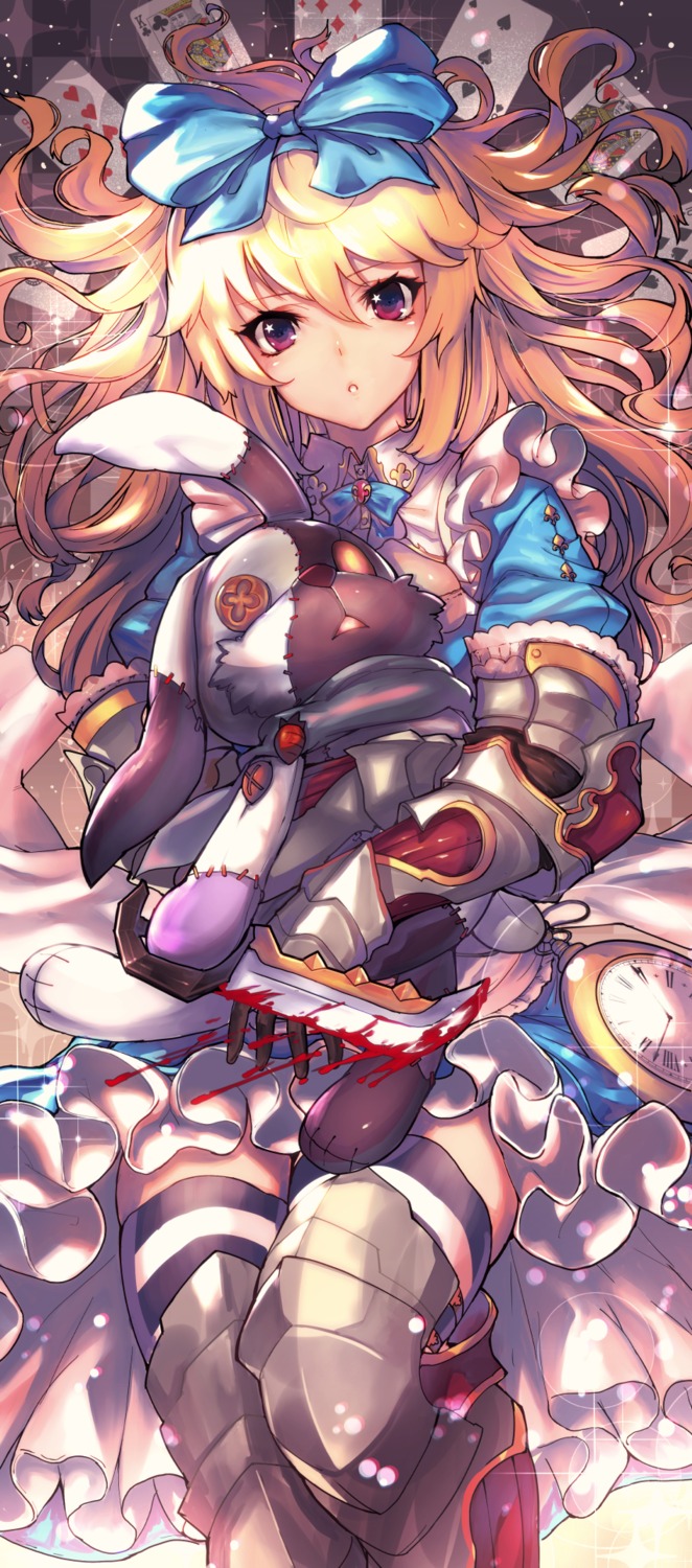 alice, alice_in_wonderland, armor, blood, dress, matsumoto_mitsuaki, thighhighs, weapon