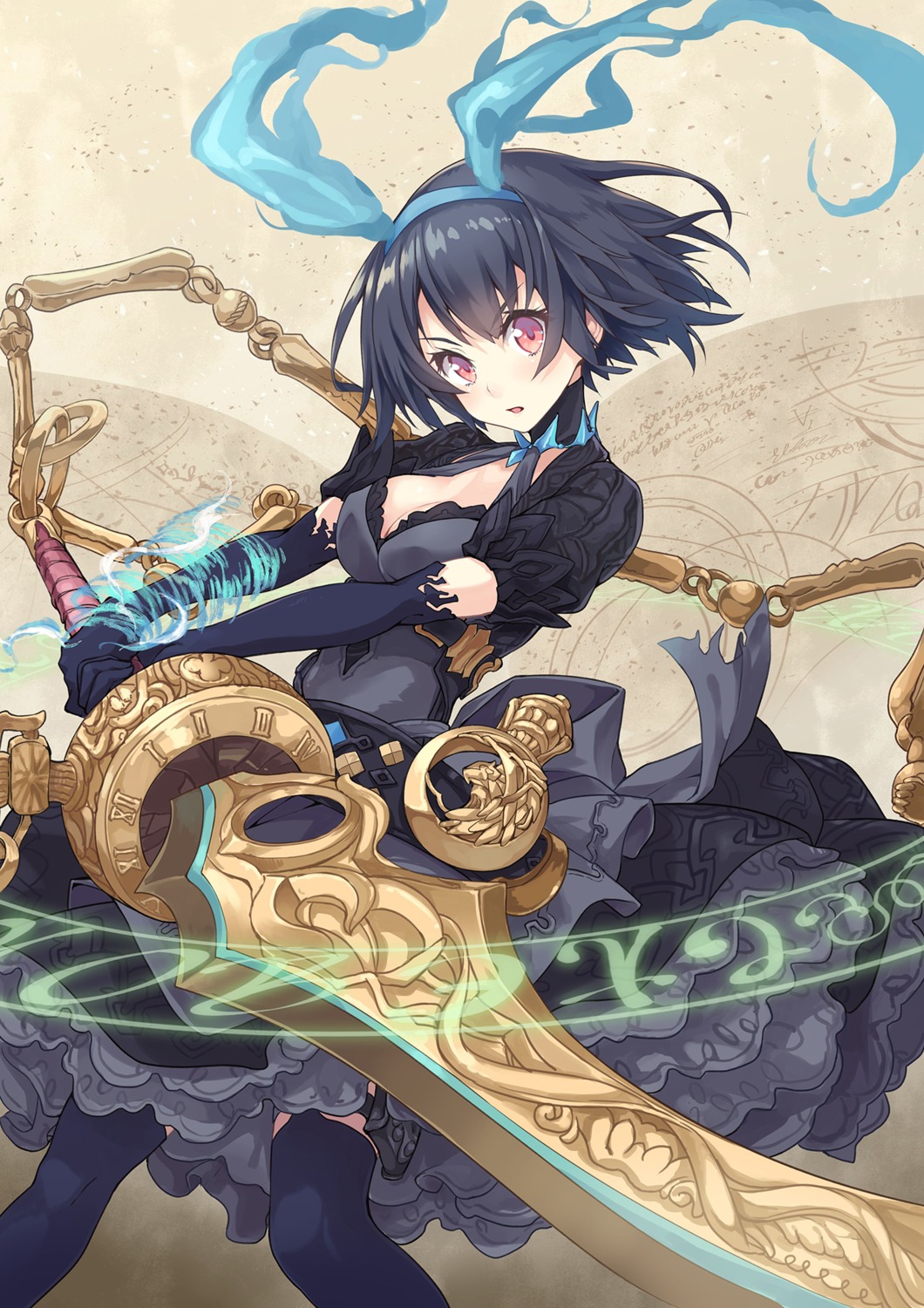 alice_(sinoalice), armor, cleavage, dress, hinoki_yuu, sinoalice, sword, thighhighs