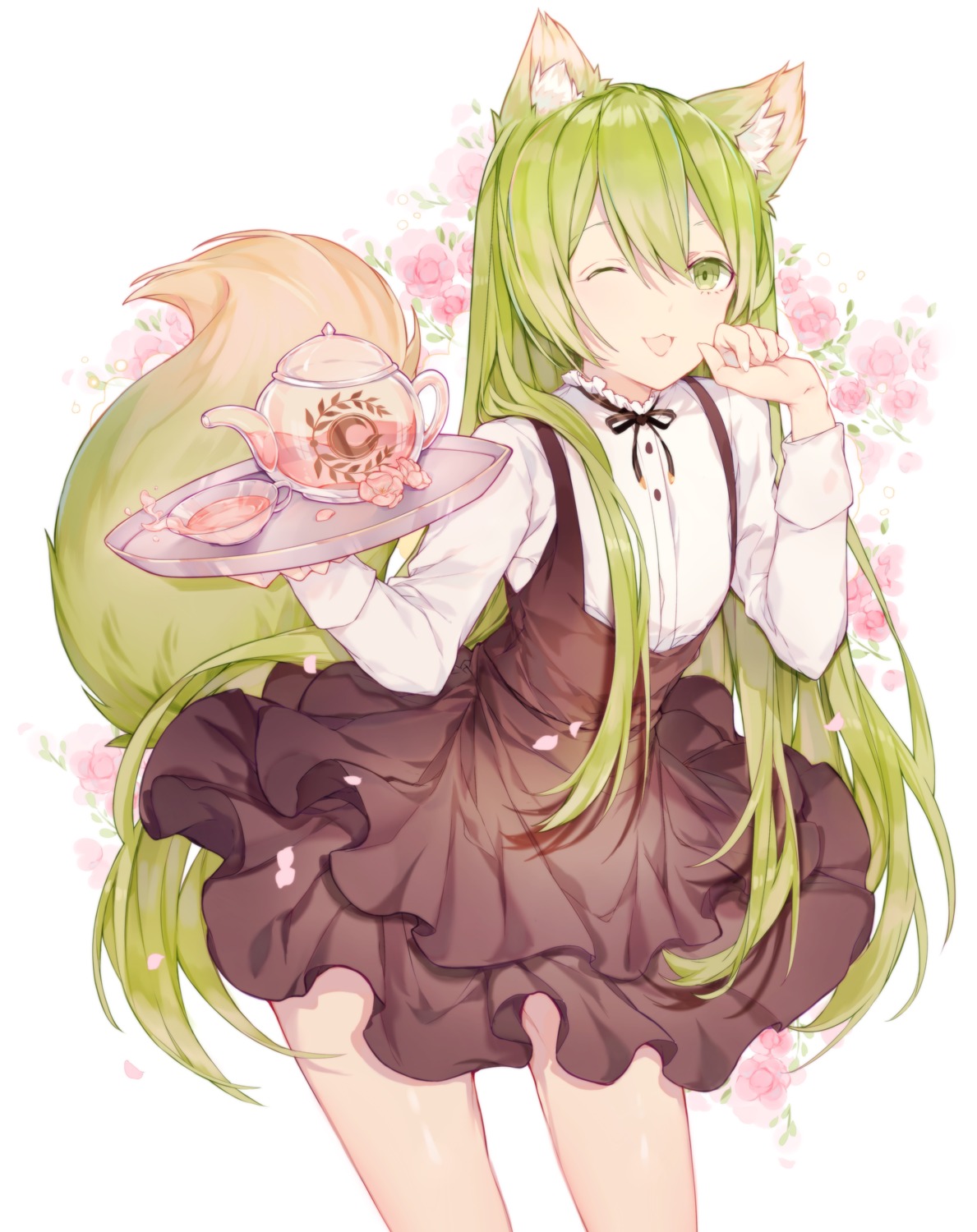 animal_ears, enkidu_(fate), fate/strange_fake, miyuki_(miyuki0529), tail, trap, waitress