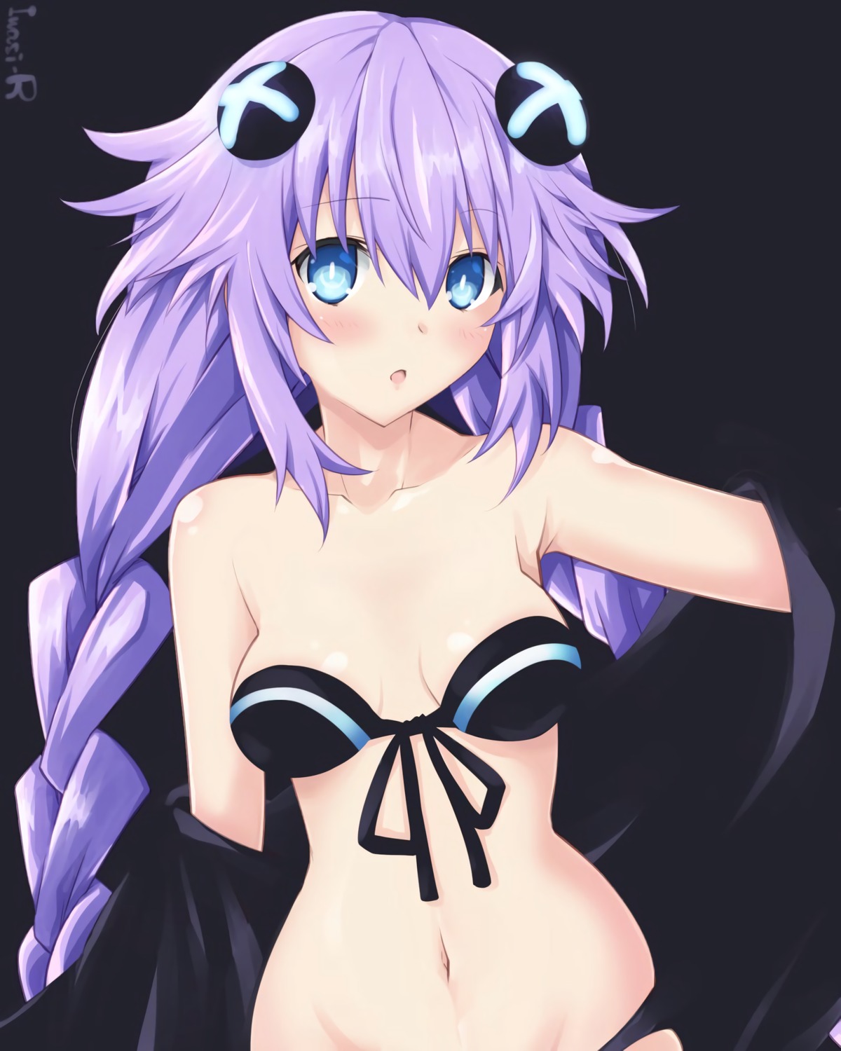 bikini, choujigen_game_neptune, cleavage, iwasi-r, open_shirt, purple_heart, swimsuits