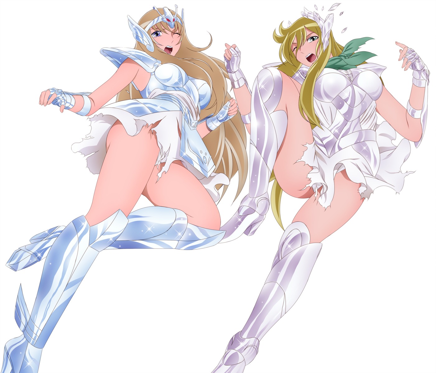 aquila_yuna, armor, dress, heels, pantsu, saint_seiya, saint_seiya_omega, torn_clothes, yadokari_genpachirou