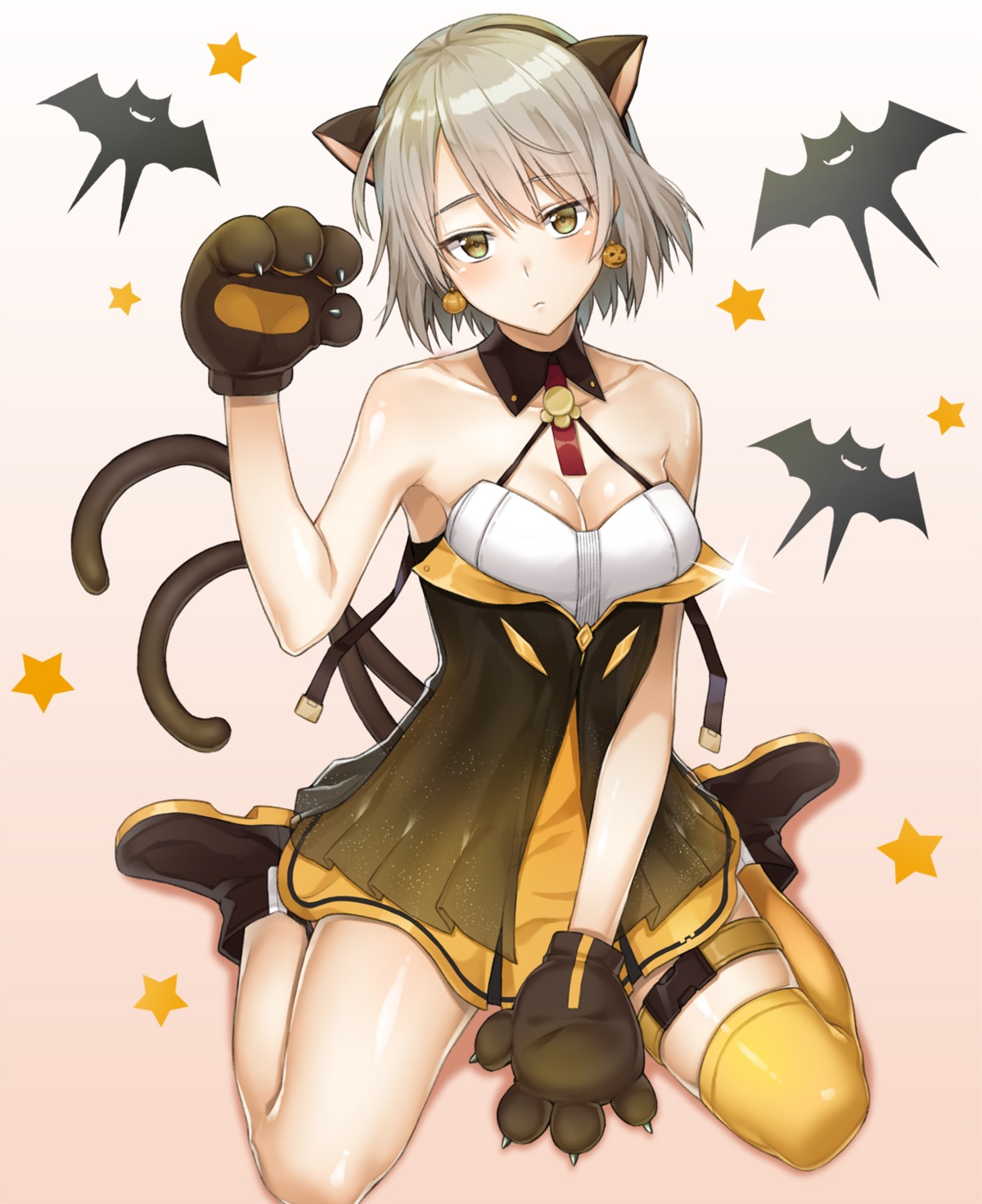 animal_ears, cleavage, dress, garter, girls_frontline, halloween, nekomimi, s-goon
