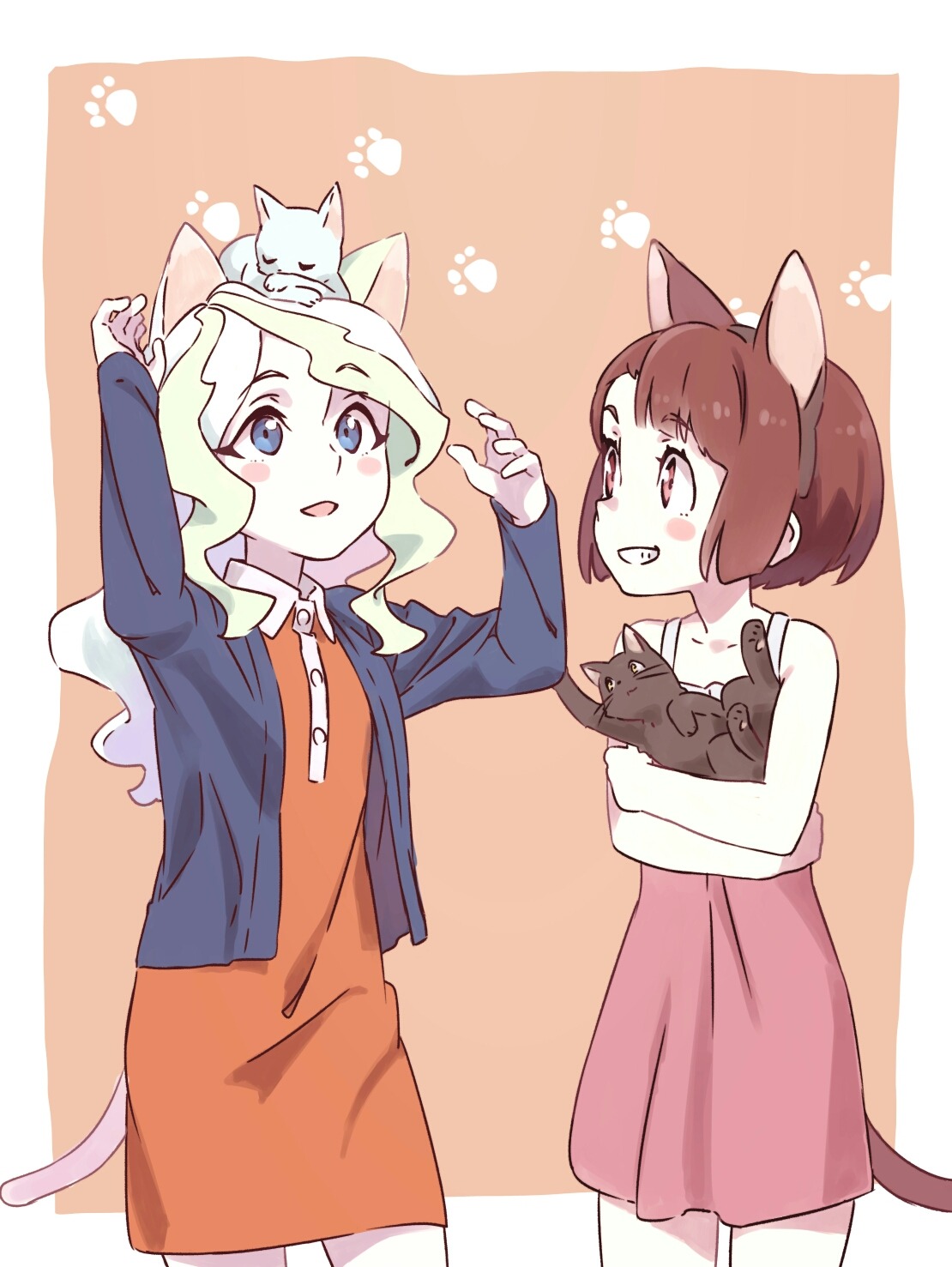 animal_ears, atsuko_kagari, diana_cavendish, dress, little_witch_academia, neko, nekomimi, summer_dress