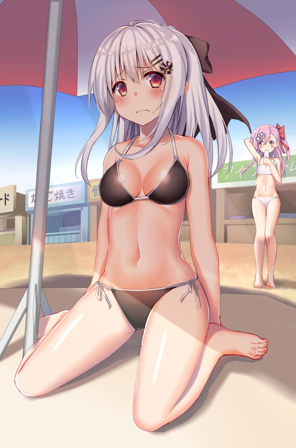 bikini, cleavage, girls_frontline, google_(asdek18), iws-2000_(girls_frontline), negev_(girls_frontline), swimsuits