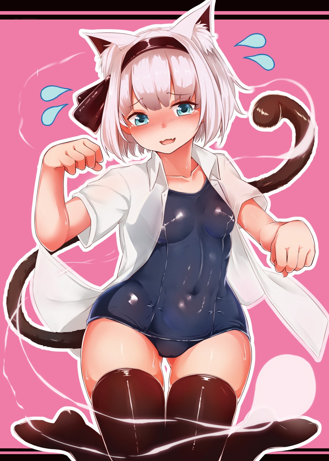 animal_ears, konpaku_youmu, moyashi_baasuto, nekomimi, school_swimsuit, swimsuits, tail, thighhighs, touhou