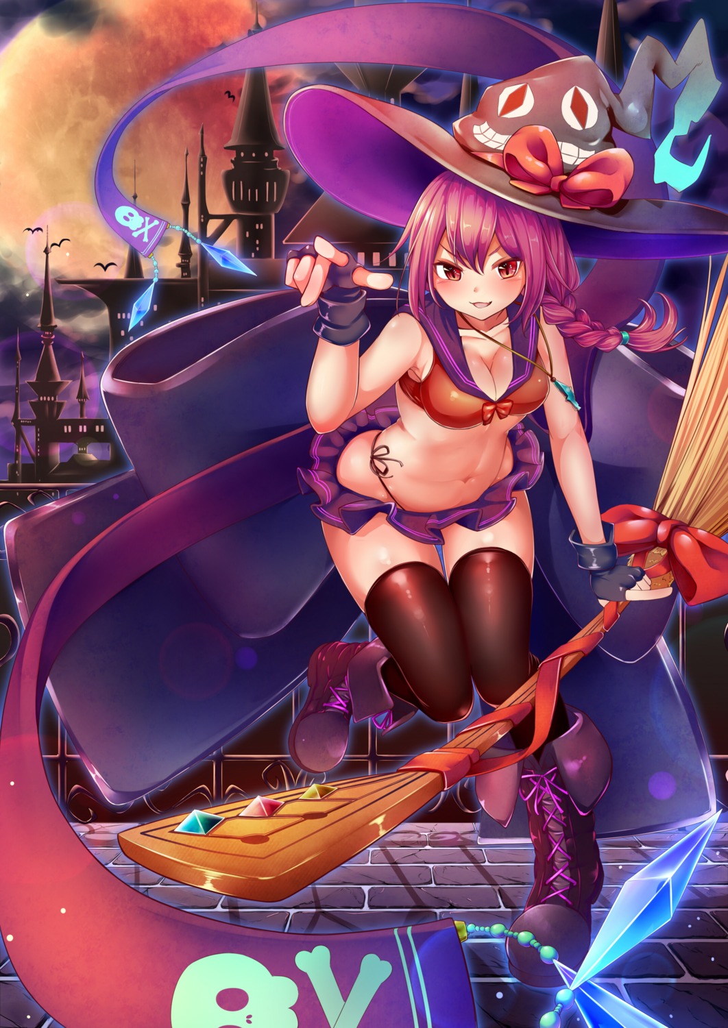 cleavage, moyashi_baasuto, pantsu, string_panties, thighhighs, witch