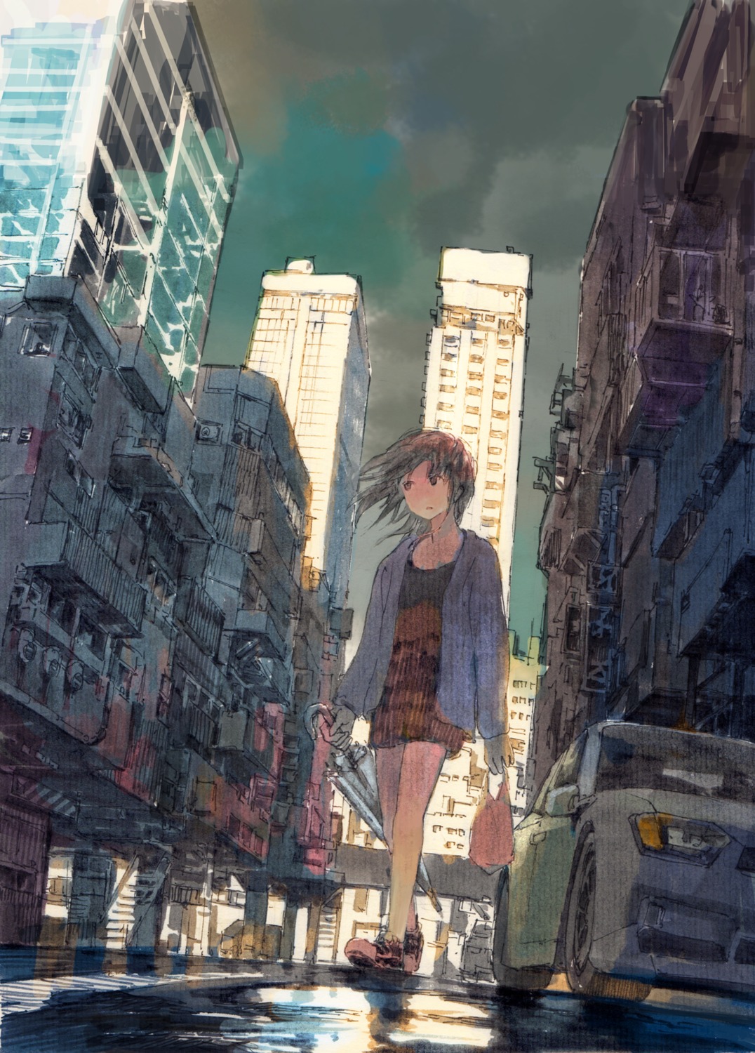 dress, landscape, tokunaga_akimasa, umbrella