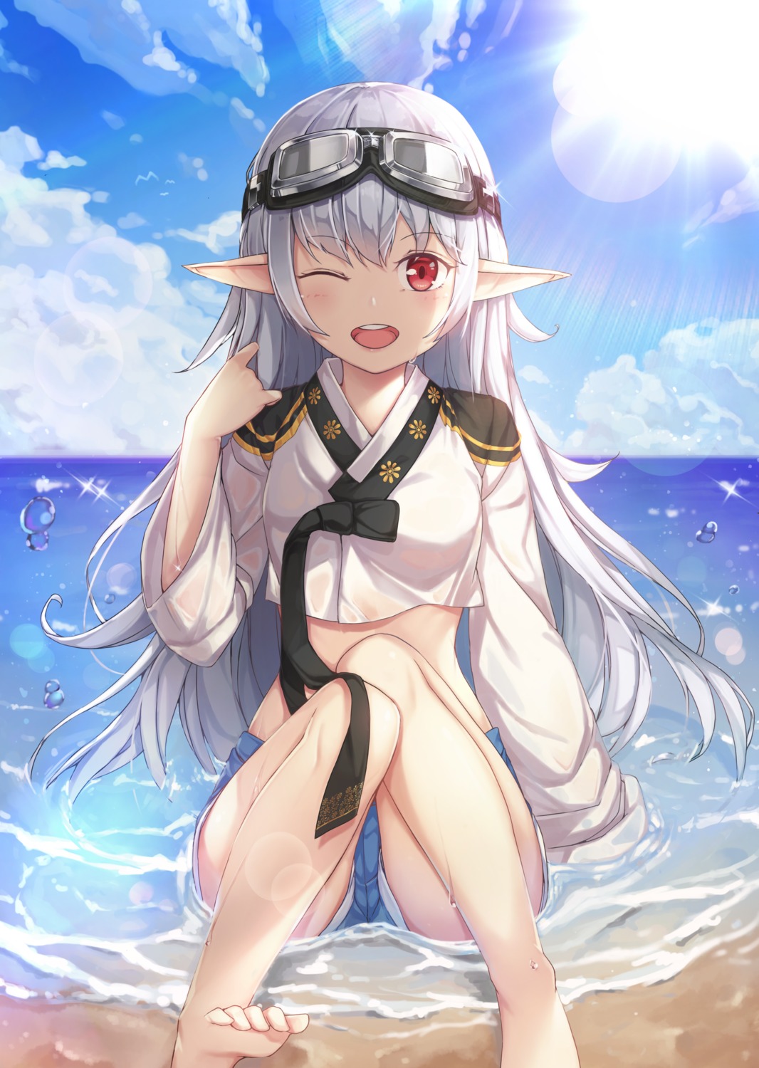 dungeon_fighter, feet, hallohi, pointy_ears, see_through, wet, wet_clothes
