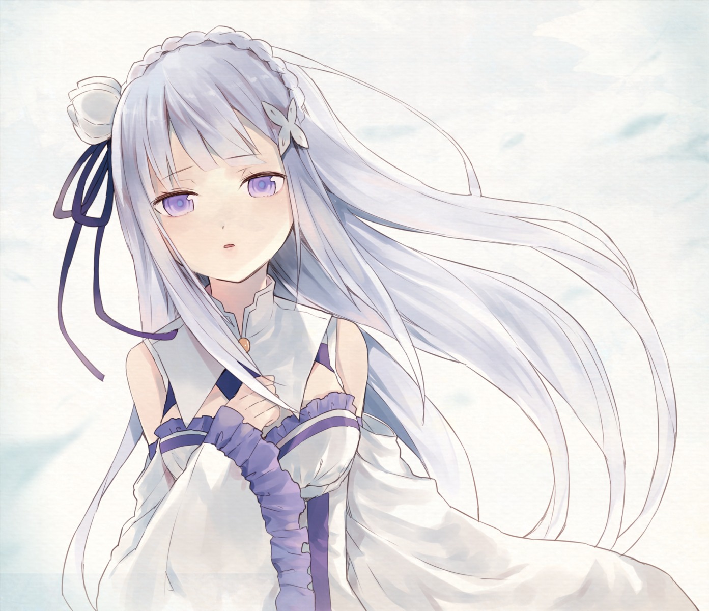 breast_hold, dress, emilia_(re_zero), komazu, re:zero_kara_hajimeru_isekai_seikatsu