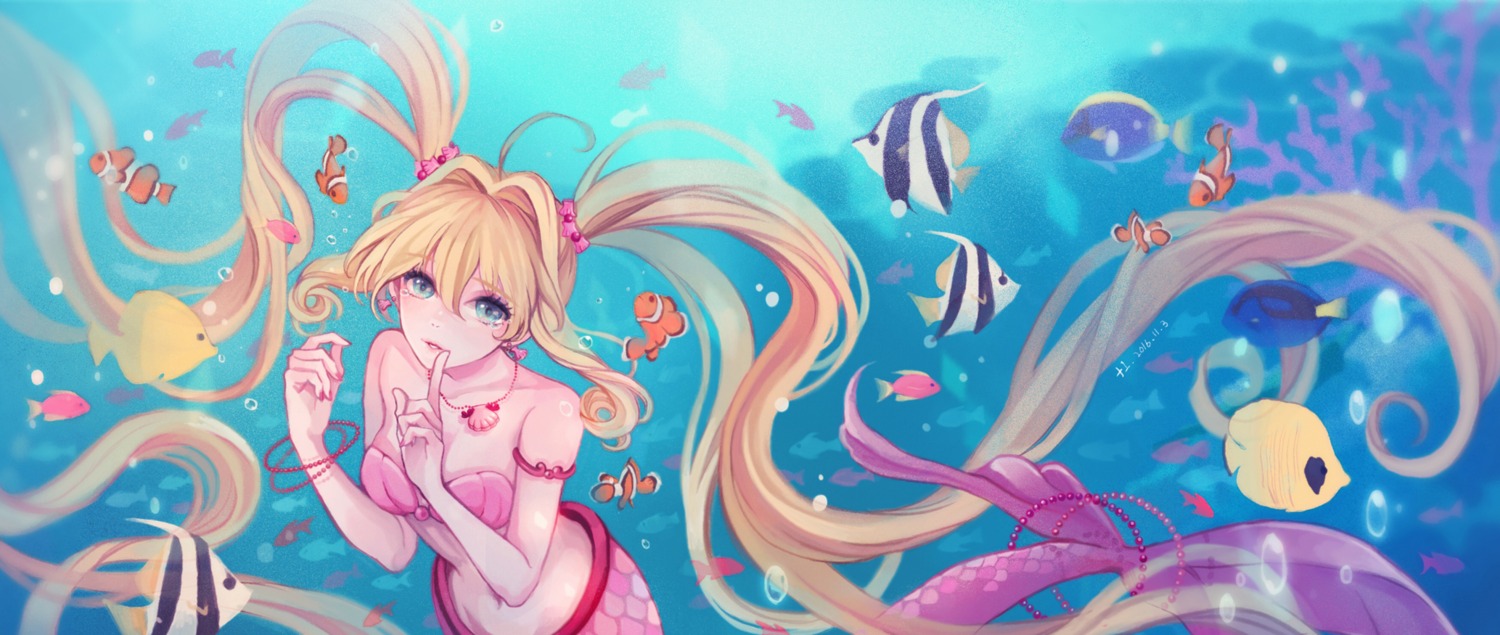 +1_(yakusoku0722), bikini_top, cleavage, mermaid, mermaid_melody_pichi_pichi_pitch, monster_girl, nanami_luchia, swimsuits, tail
