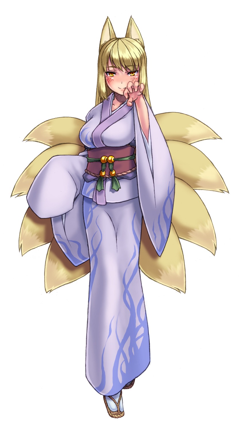animal_ears, inari_(monster_girl_encyclopedia), kenkou_cross, kimono, kitsune, monster_girl, monster_girl_encyclopedia, tail