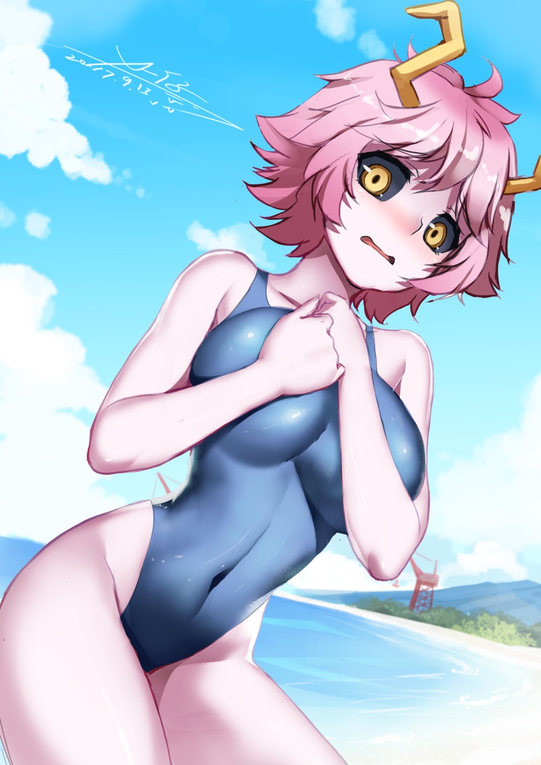 ashido_mina, boku_no_hero_academia, breast_hold, horns, school_swimsuit, swimsuits, x-boy