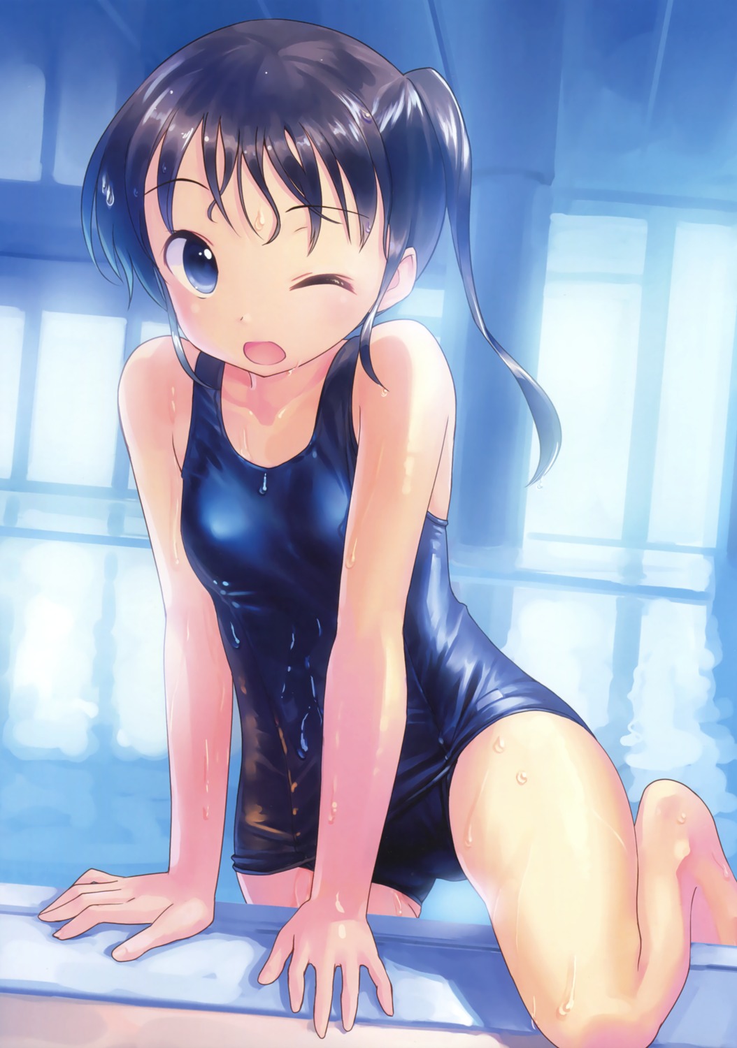 school_swimsuit, swimsuits, takoyaki, wet