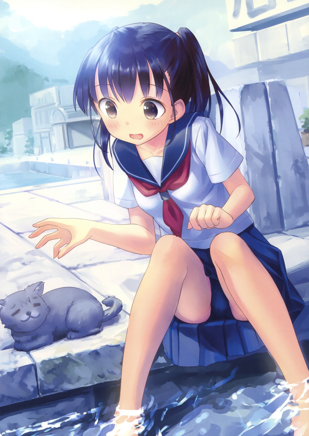 neko, school_swimsuit, seifuku, swimsuits, takoyaki, wet