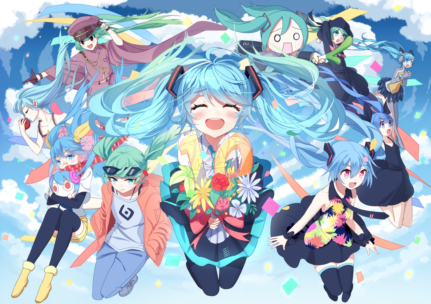 arifureta_sekai_seifuku_(vocaloid), chibi, dress, hachune_miku, hatsune_miku, headphones, love_trial_(vocaloid), megane_shoujo