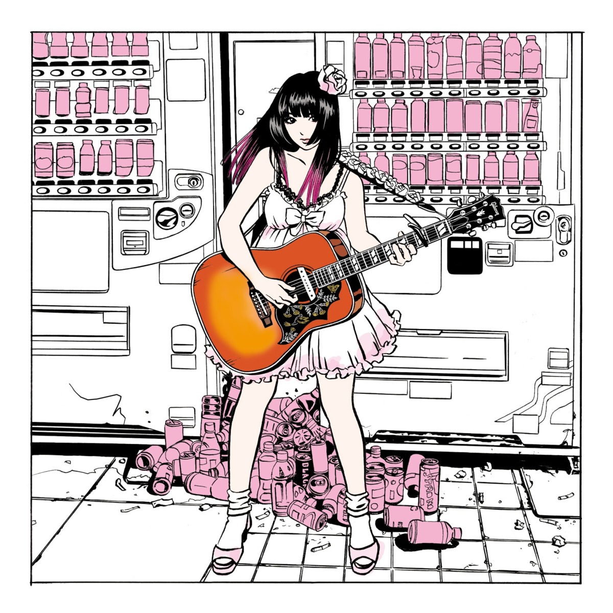 disc_cover, dress, eguchi_hisashi, guitar, heels