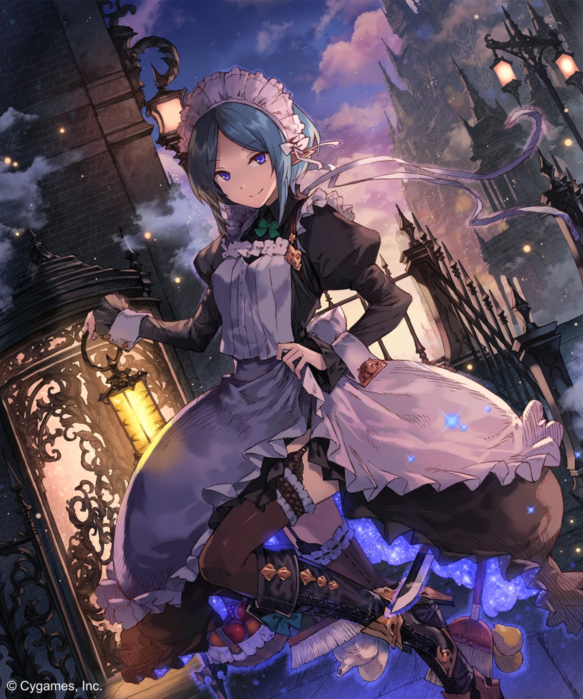 ezusuke, heels, maid, pointy_ears, shingeki_no_bahamut, skirt_lift, stockings, thighhighs