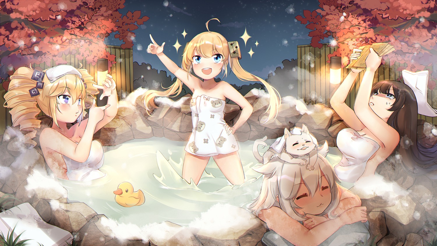 animal_ears, bathing, neko, onsen, siam_(meow13), towel, wet