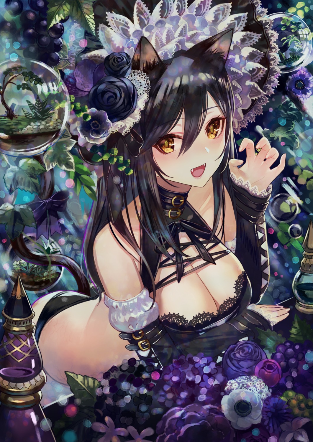 animal_ears, cleavage, nekomimi, pantsu, tail, terai_(teraimorimori)