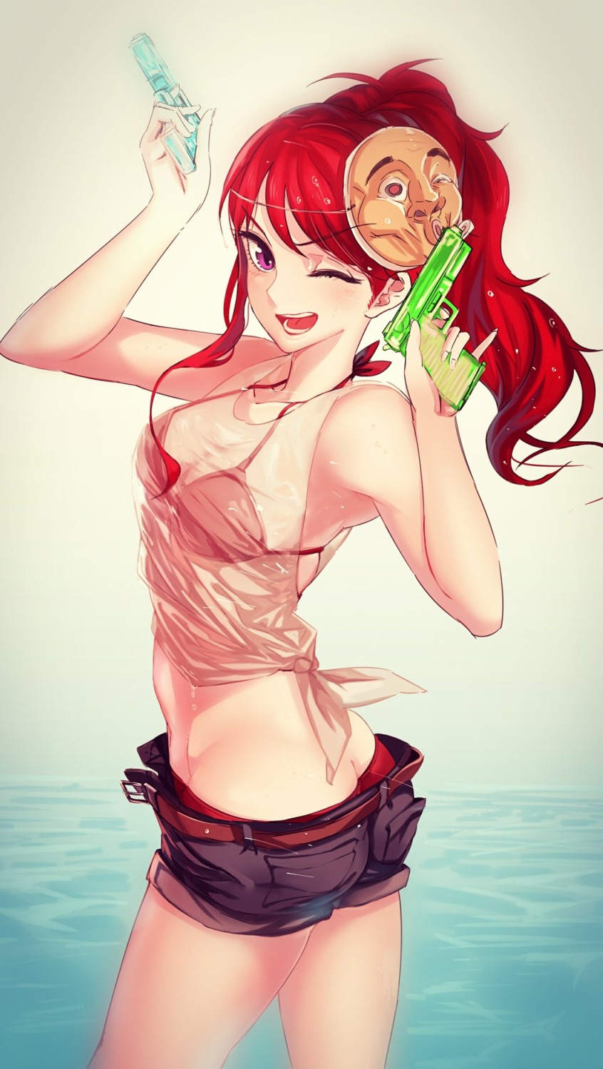 aikatsu!, ass, bikini, gun, kurebayashi_juri, saburowo, see_through, swimsuits, wet_clothes