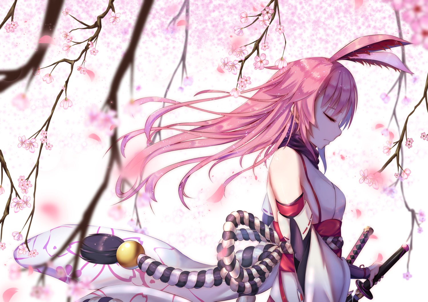 animal_ears, benghuai_xueyuan, bunny_ears, honkai_impact, japanese_clothes, sword, yae_sakura_(benghuai_xueyuan), ye_zi_you_bei_jiao_ju_ge