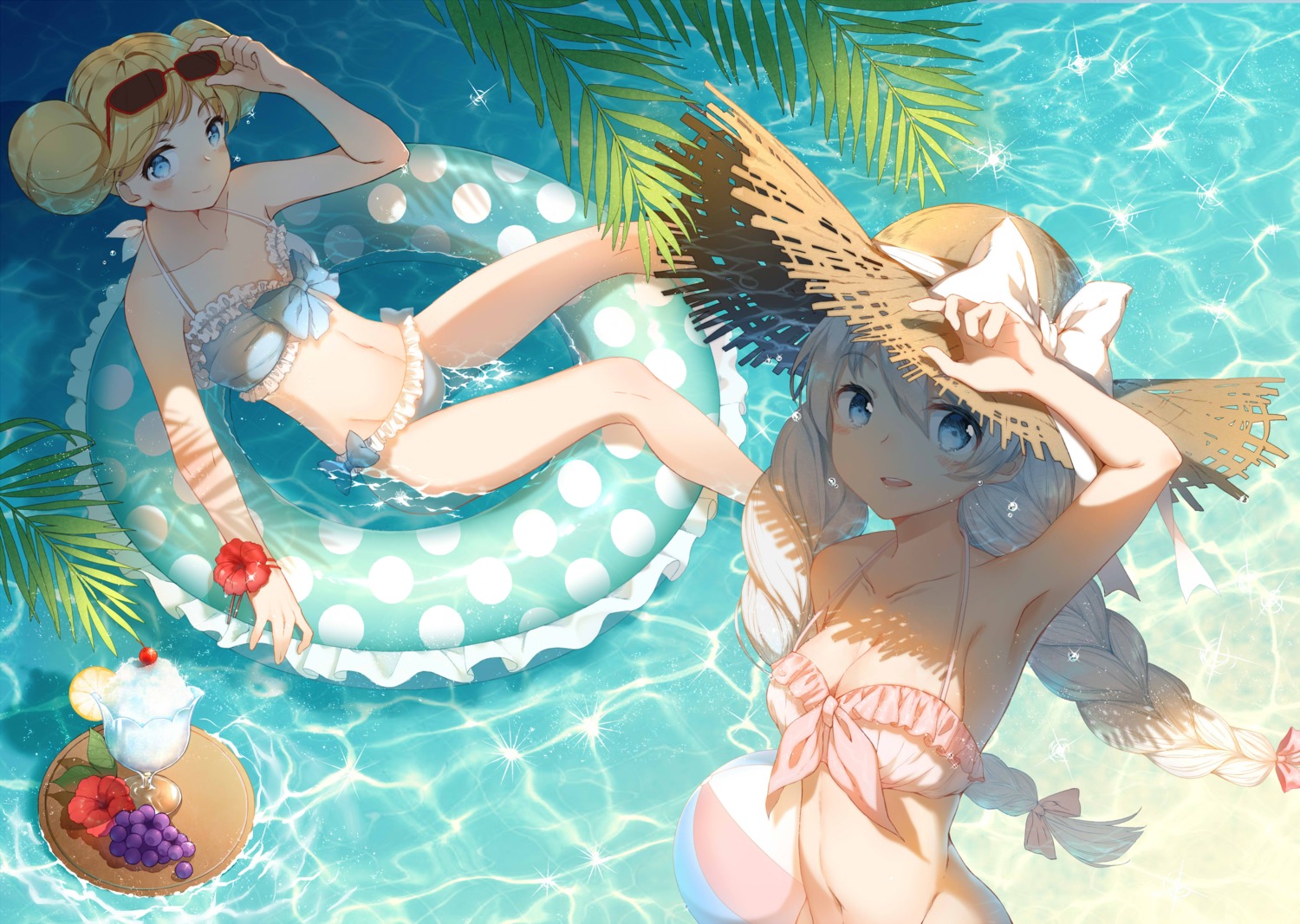 3000_xiao_chun, benghuai_xueyuan, bikini, cleavage, honkai_impact, kiana_kaslana, megane, swimsuits