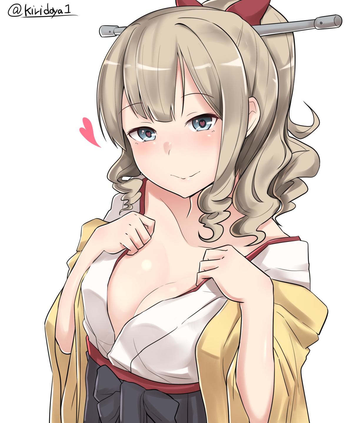 cleavage, hatakaze_(kancolle), japanese_clothes, kantai_collection, kiritto, open_shirt