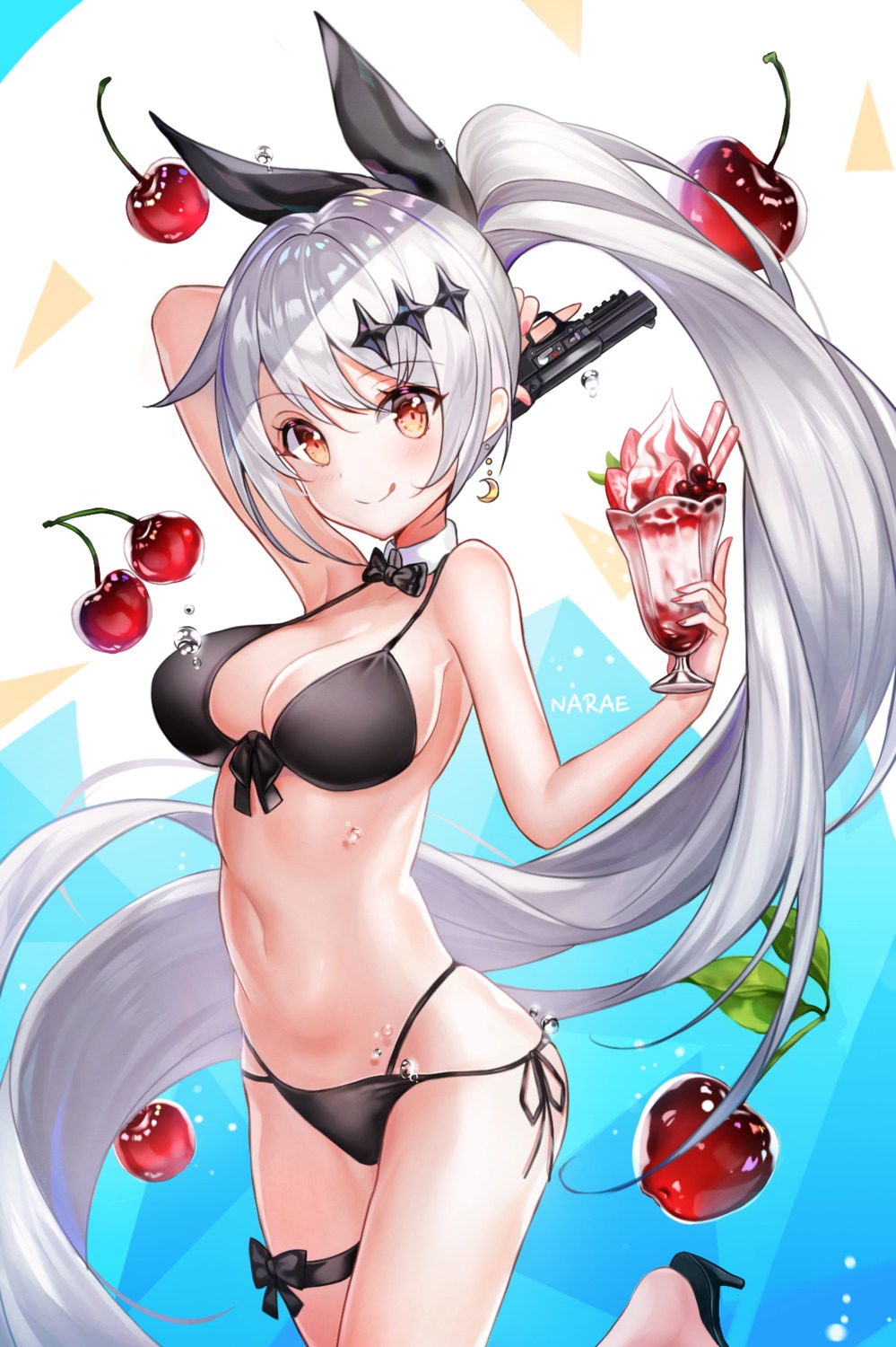bikini, cleavage, five-seven, girls_frontline, gun, heels, narae, swimsuits