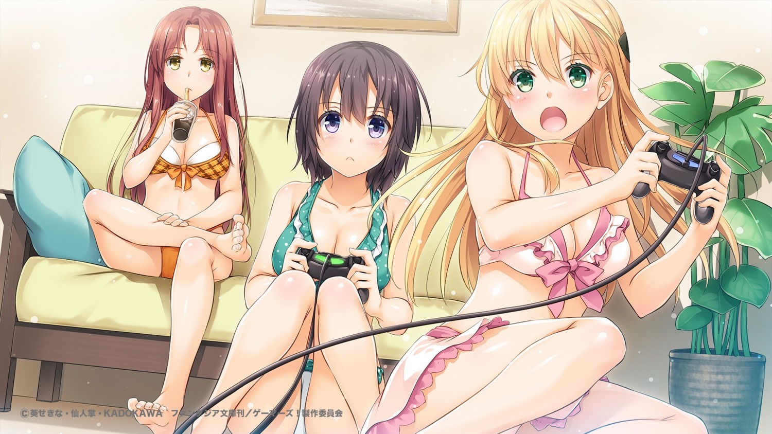 bikini, cleavage, endcard, gamers!, hoshinomori_chiaki, nakajima_yuka, oiso_nina, swimsuits, tendou_karen