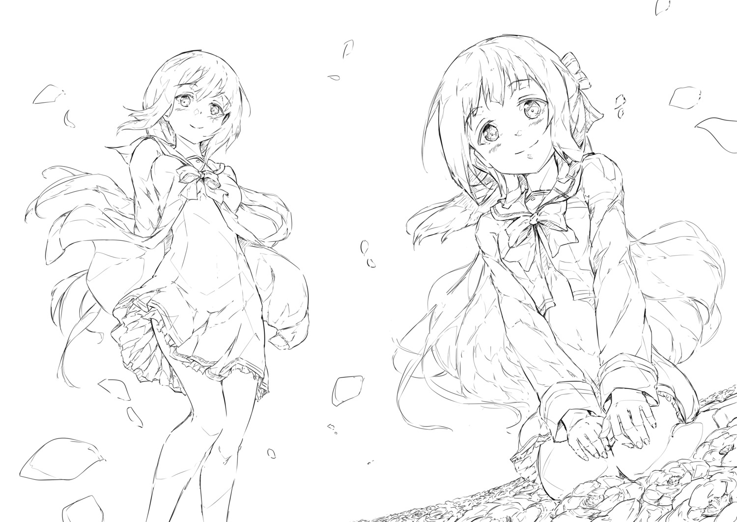 monochrome, nogi_sonoko, sakuria, seifuku, sketch, yuuki_yuuna_wa_yuusha_de_aru