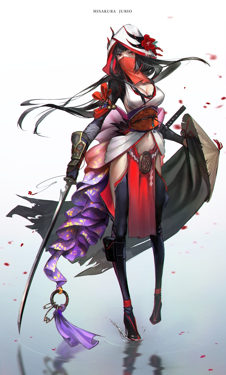 armor, bra, caravan_stories, cleavage, egawa_akira, heels, japanese_clothes, sword