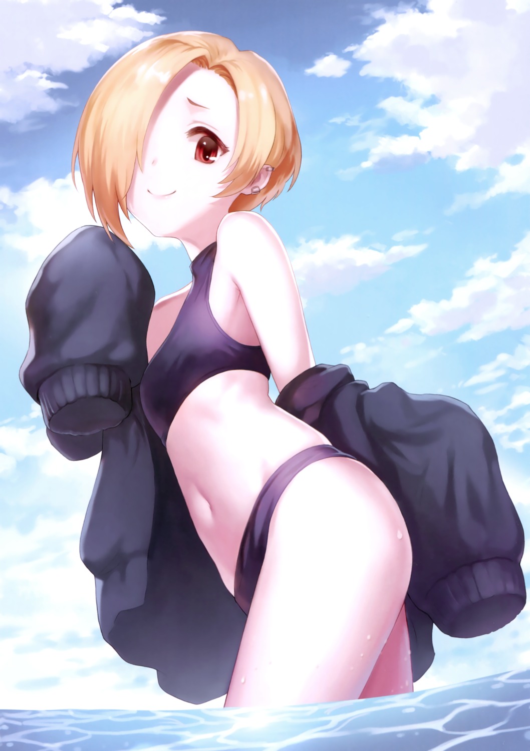 bikini, meto, meto_desu, open_shirt, shirasaka_koume, sweater, swimsuits, the_idolm@ster