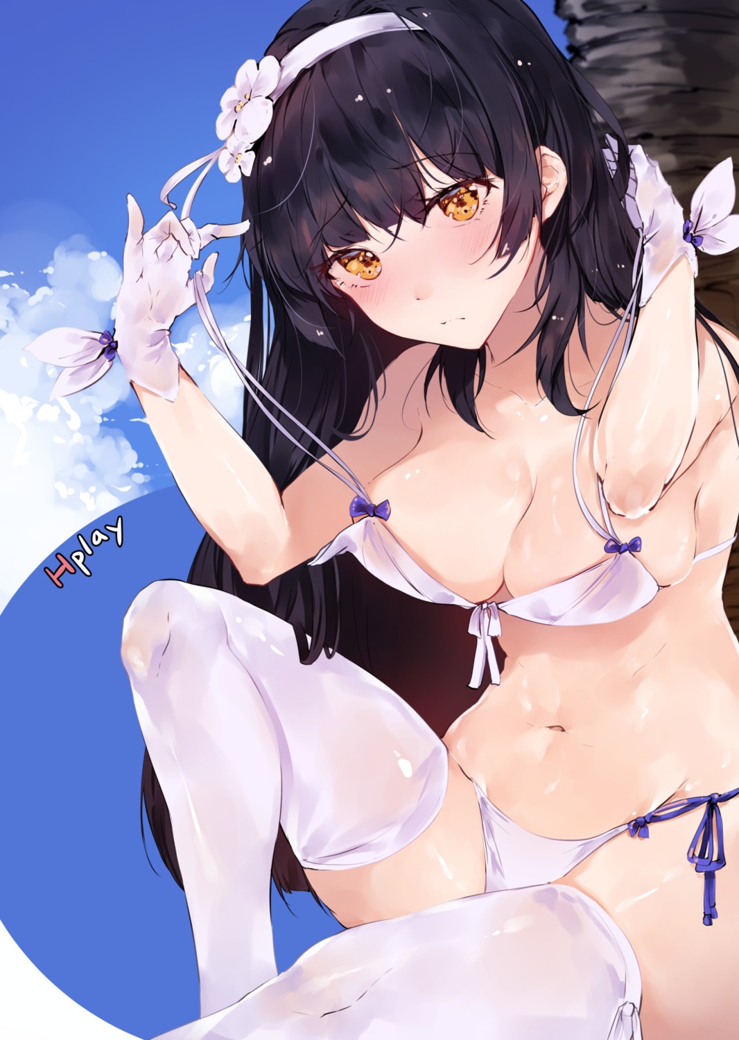 bikini, cleavage, girls_frontline, hplay, qbz-95_(girls_frontline), swimsuits, thighhighs, undressing