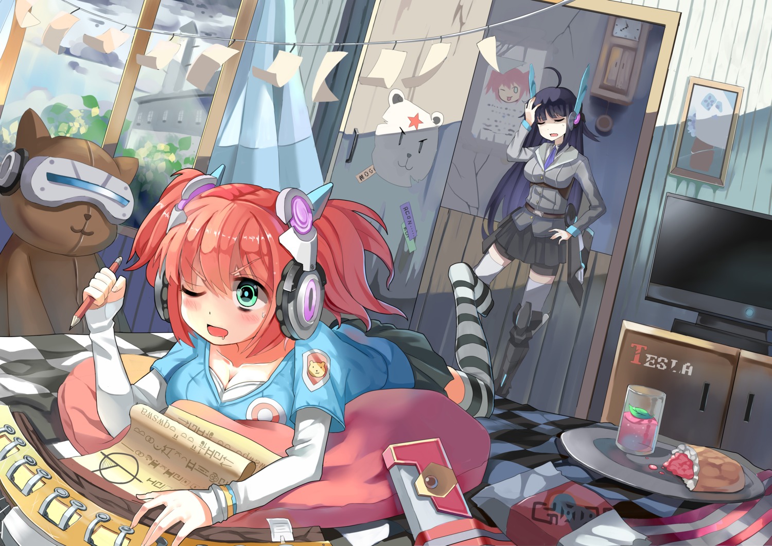 bra, cleavage, headphones, qihai_lunpo, thighhighs