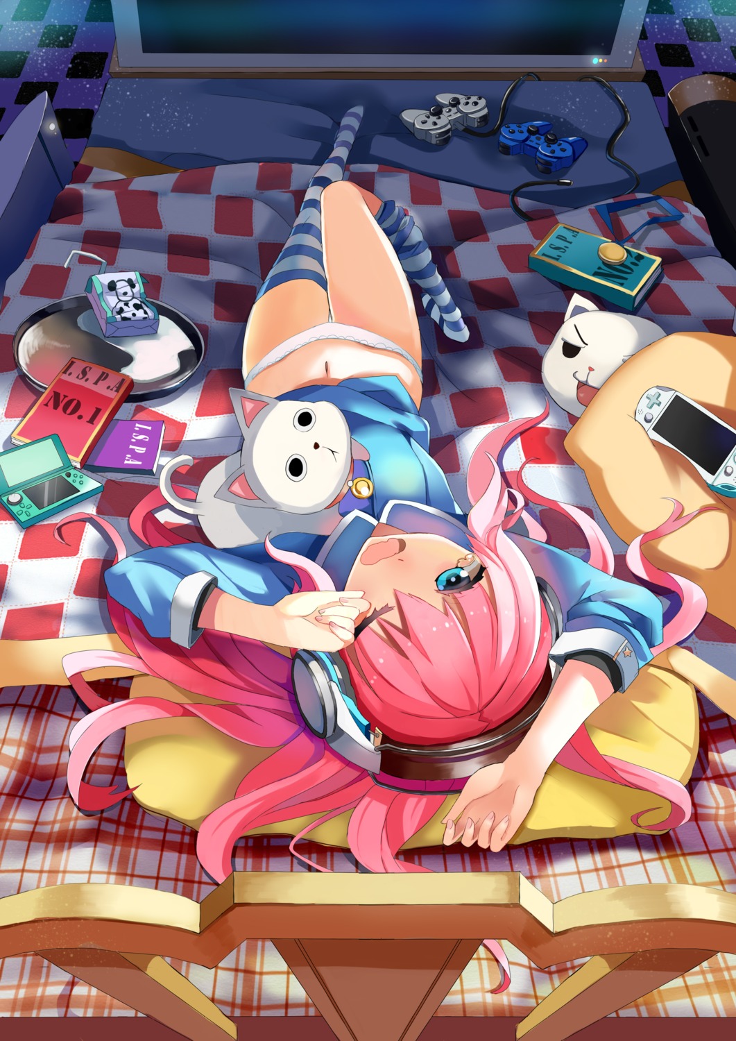 headphones, pantsu, qihai_lunpo, thighhighs