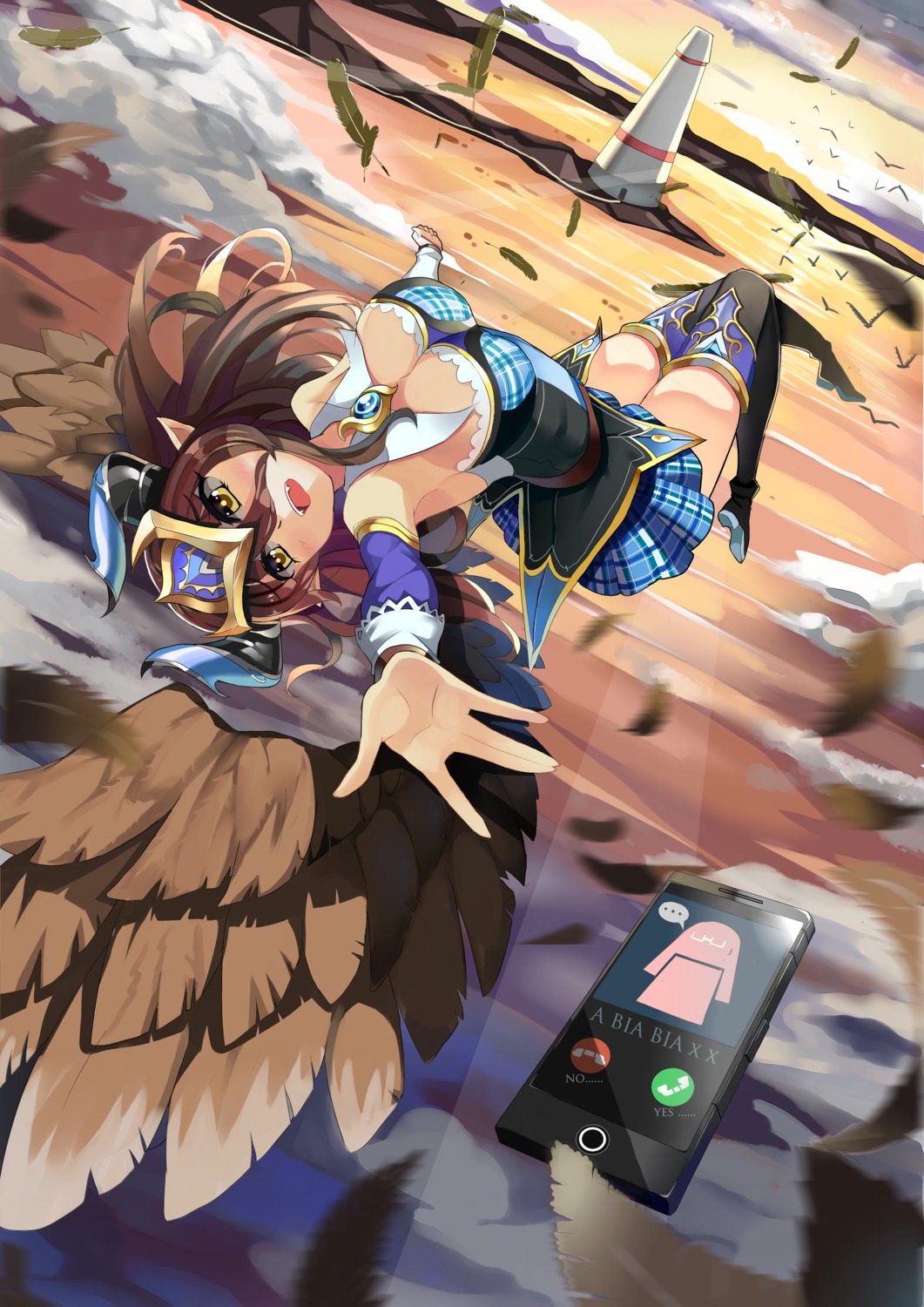 cleavage, horns, pointy_ears, qihai_lunpo, thighhighs, wings