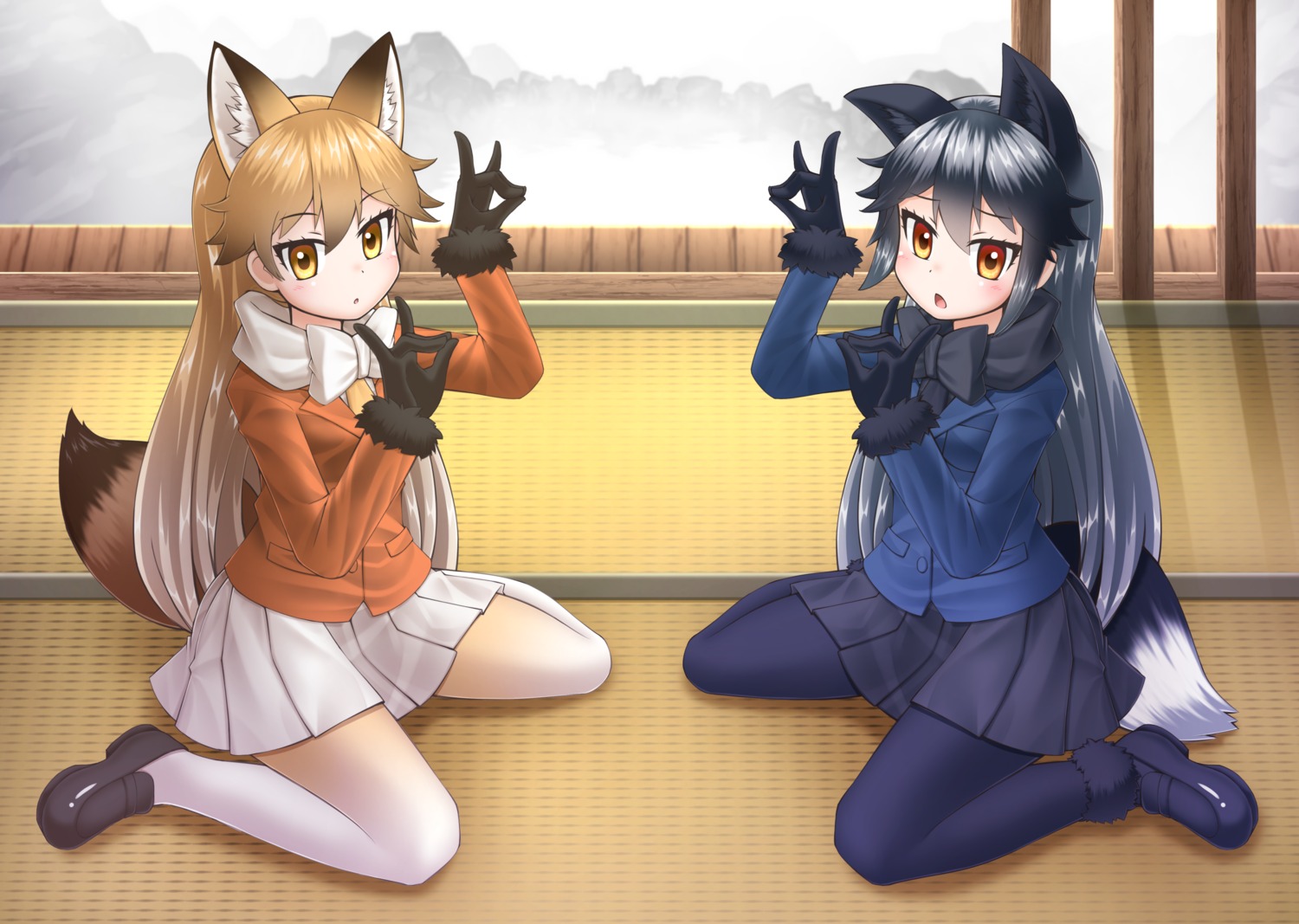 animal_ears, ezo_red_fox, kakutasu_(akihiron_cactus), kemono_friends, pantyhose, silver_fox, tail