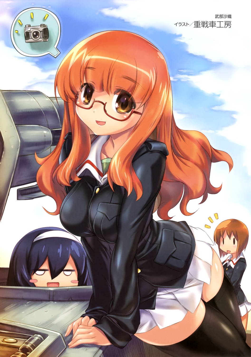 girls_und_panzer, juusensha_koubou, megane, nishizumi_miho, reizei_mako, takebe_saori, thighhighs, uniform