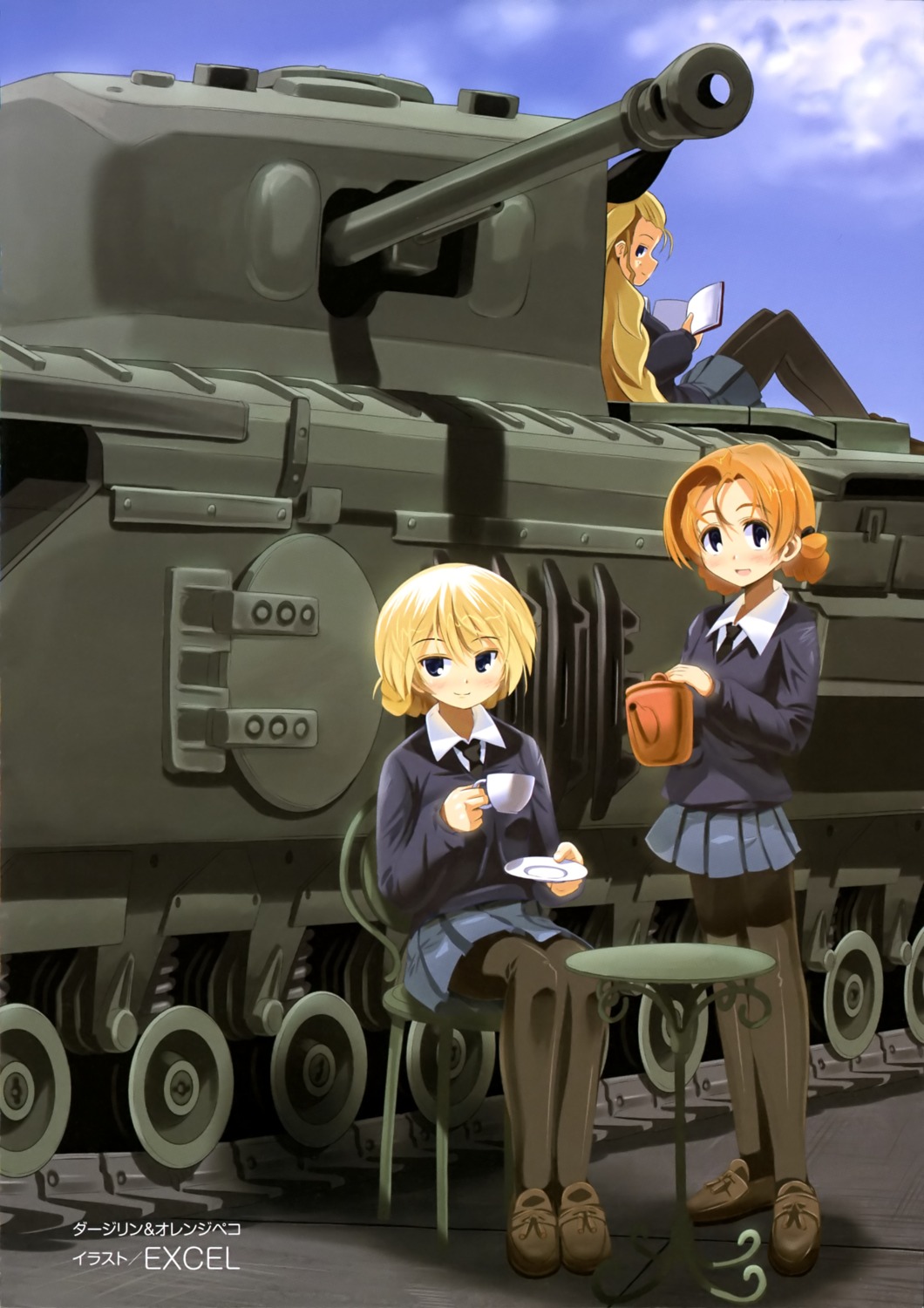 assam, darjeeling, excel_(artist), girls_und_panzer, orange_pekoe, pantyhose, seifuku, sweater