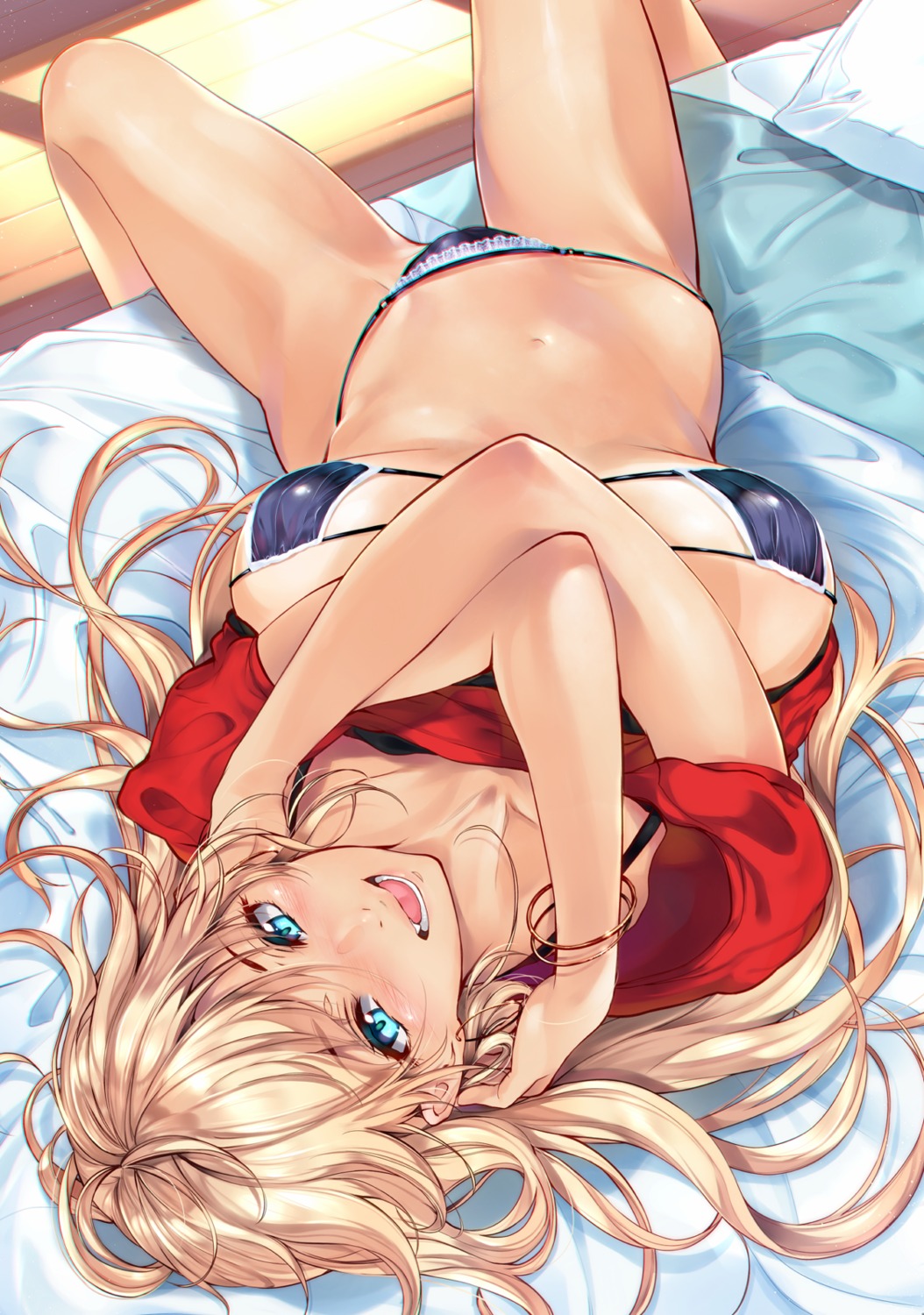 bikini, shirt_lift, swimsuits, warabino_matsuri