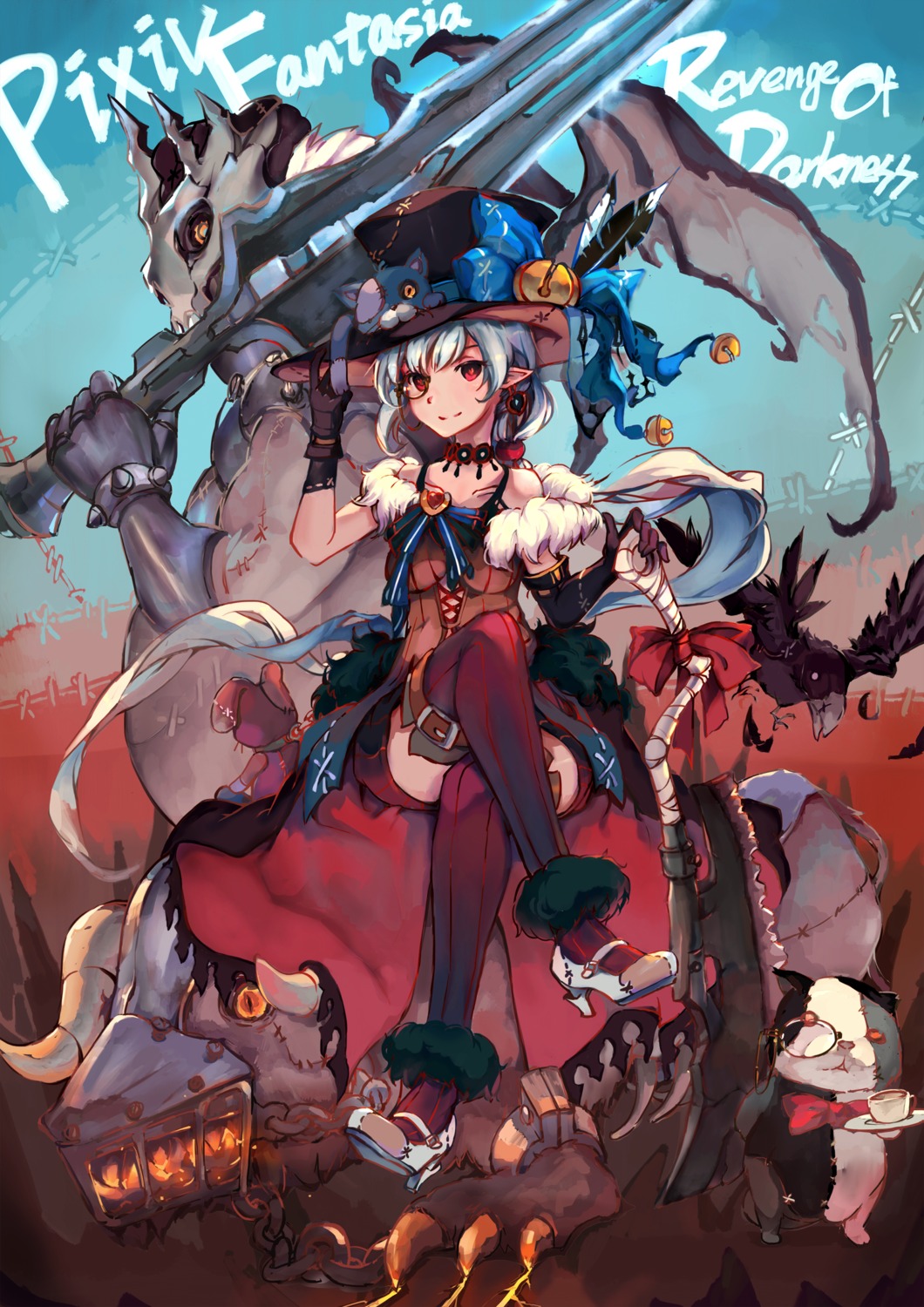 heels, pixiv_fantasia, pixiv_fantasia_revenge_of_the_darkness, pointy_ears, sandro, sword, thighhighs