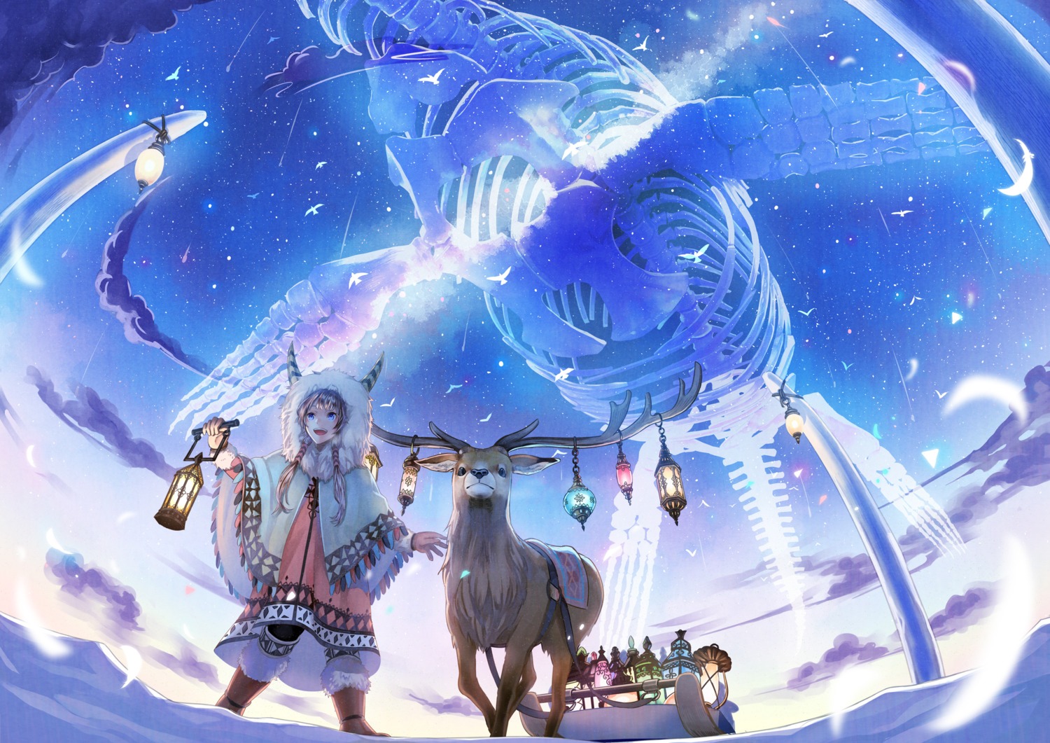 dress, horns, kirinosuke, landscape