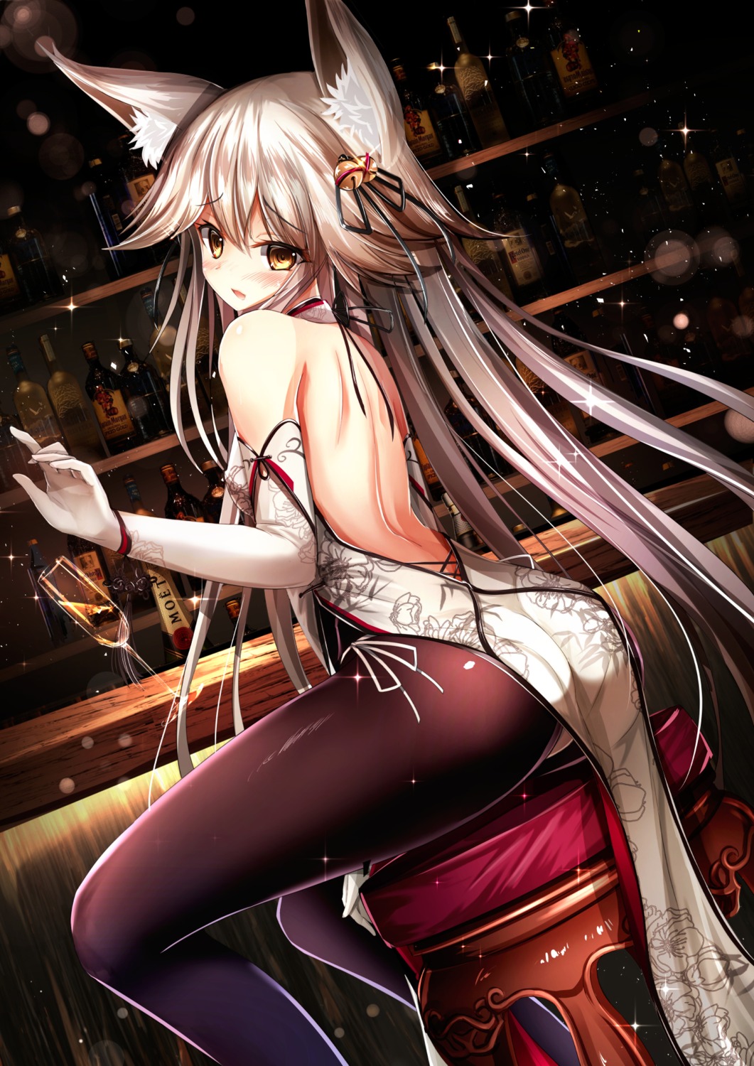 animal_ears, ass, chinadress, hagurumadaze, no_bra, pantsu, pantyhose